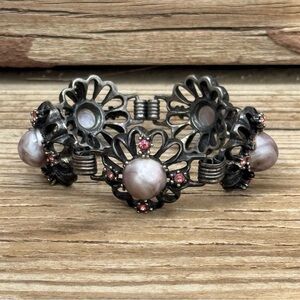 1960s Pink Faux Pearl and Rhinestone Bracelet